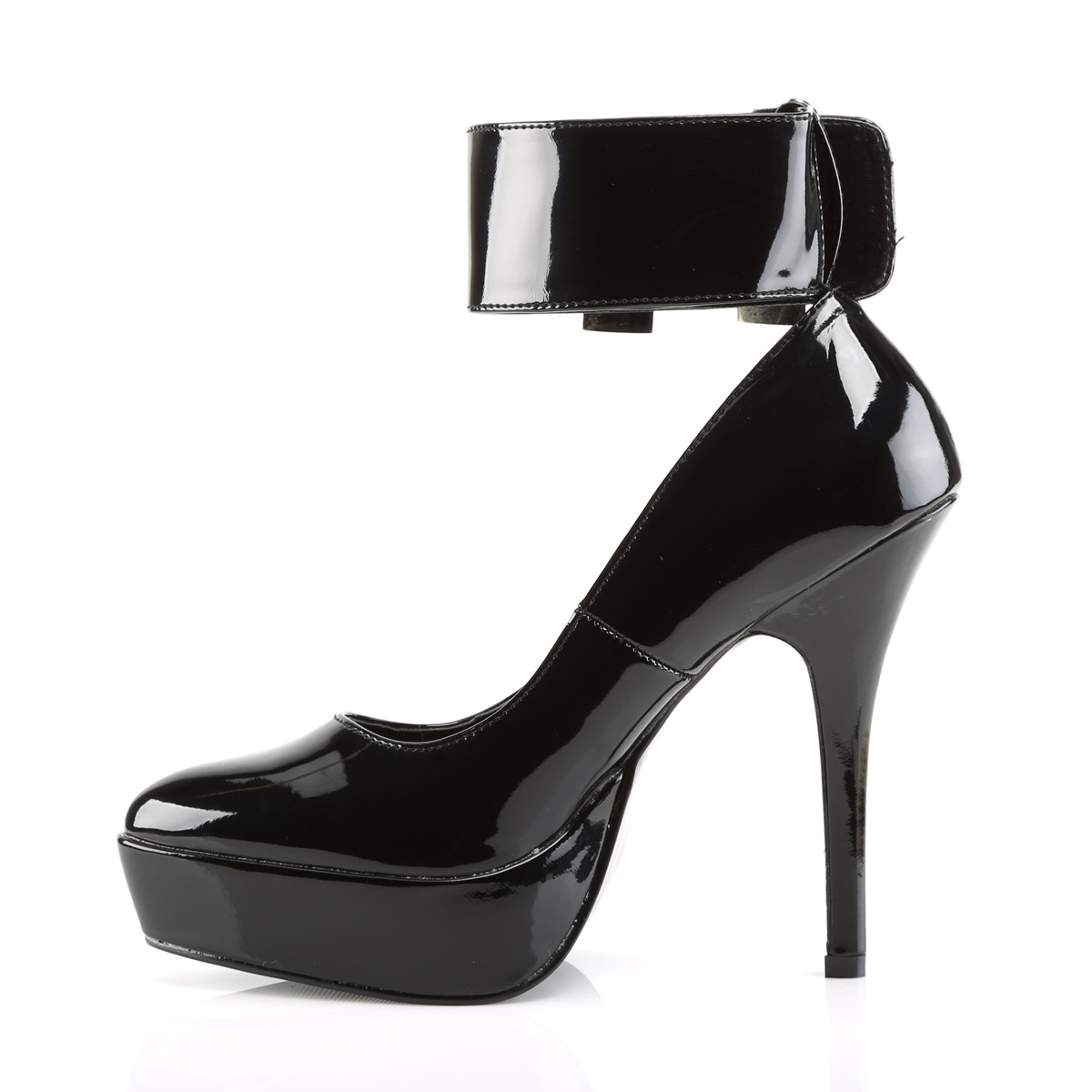Devious Indulge-534 B - Shiny Black Platform High-Heel Pumps With Straps