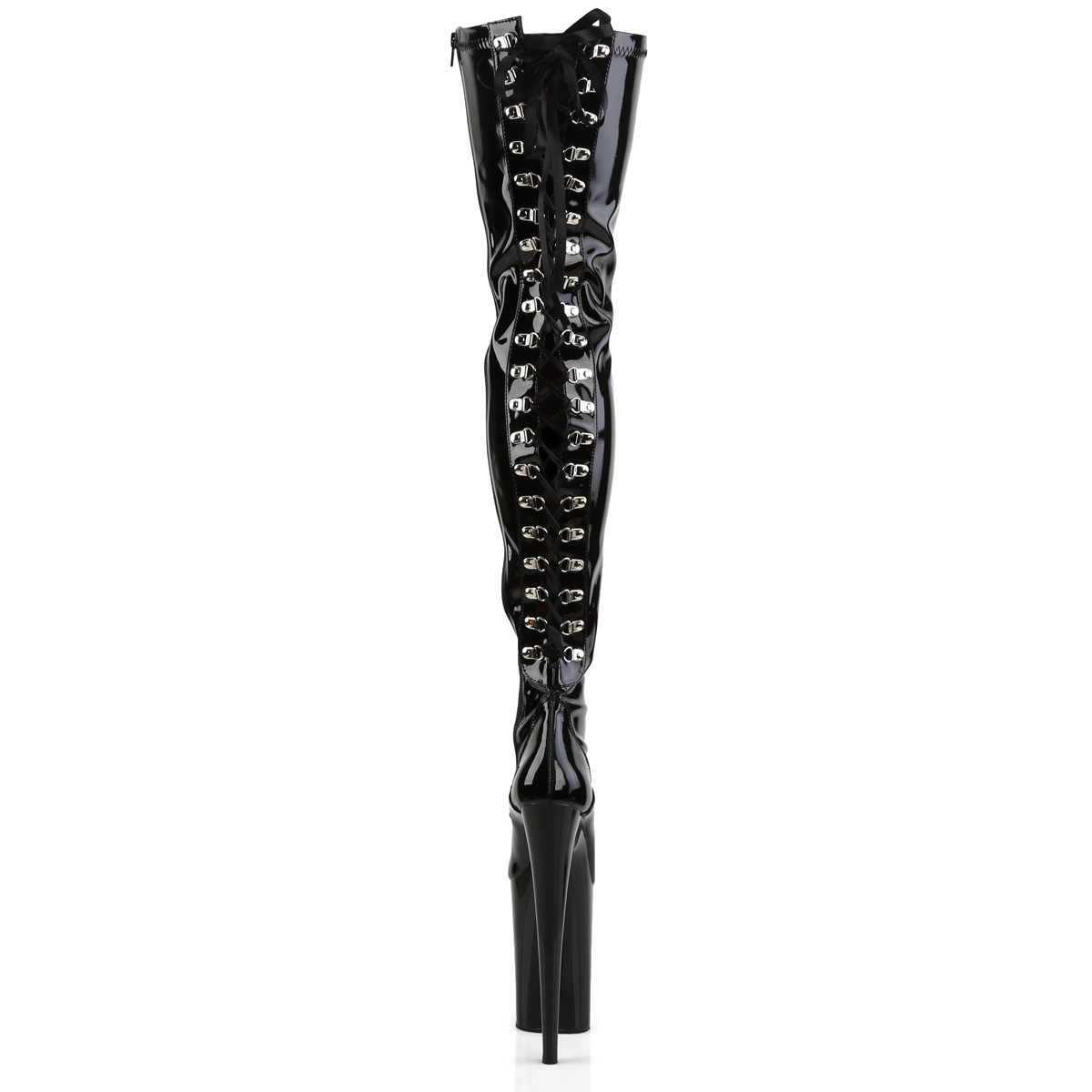 Pleaser Infinity-3063 B/M - Shiny Black High-Platform Thigh High Boots