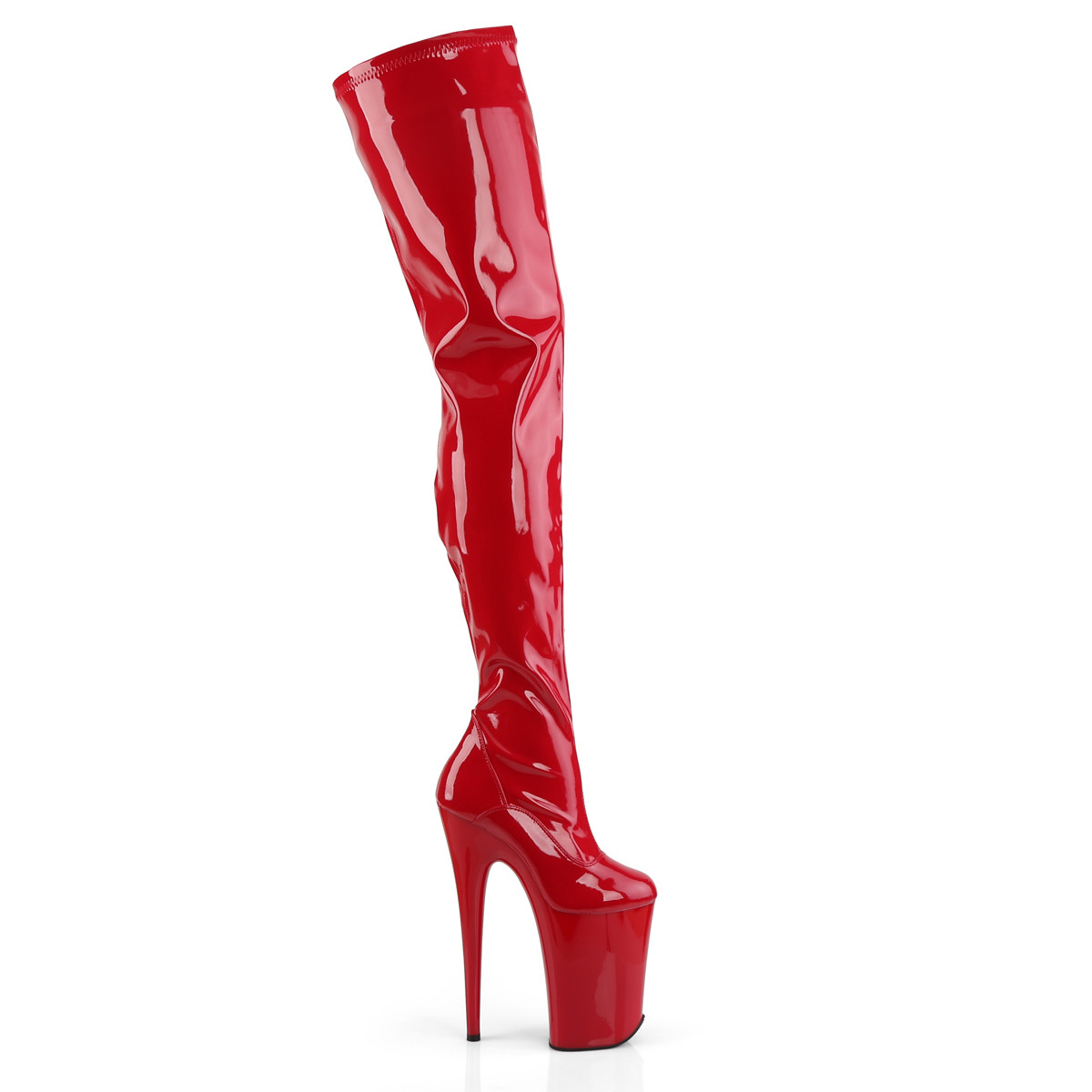 Pleaser Infinity-4000 R/M - Shiny Red High-Platform Thigh High Boots