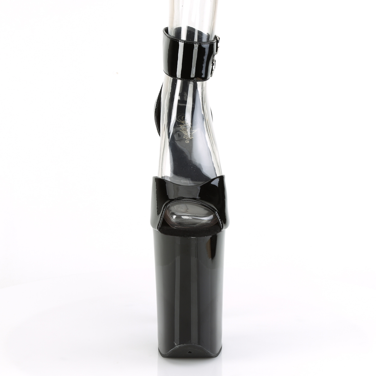 Pleaser Infinity-975 B/M - Shiny Black High-Platform Ankle Strap Heels