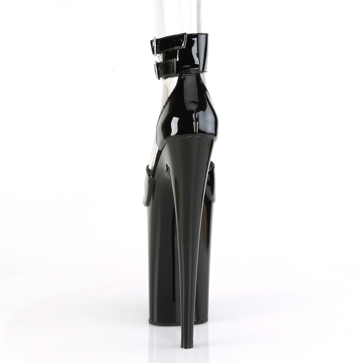 Pleaser Infinity-975 B/M - Shiny Black High-Platform Ankle Strap Heels