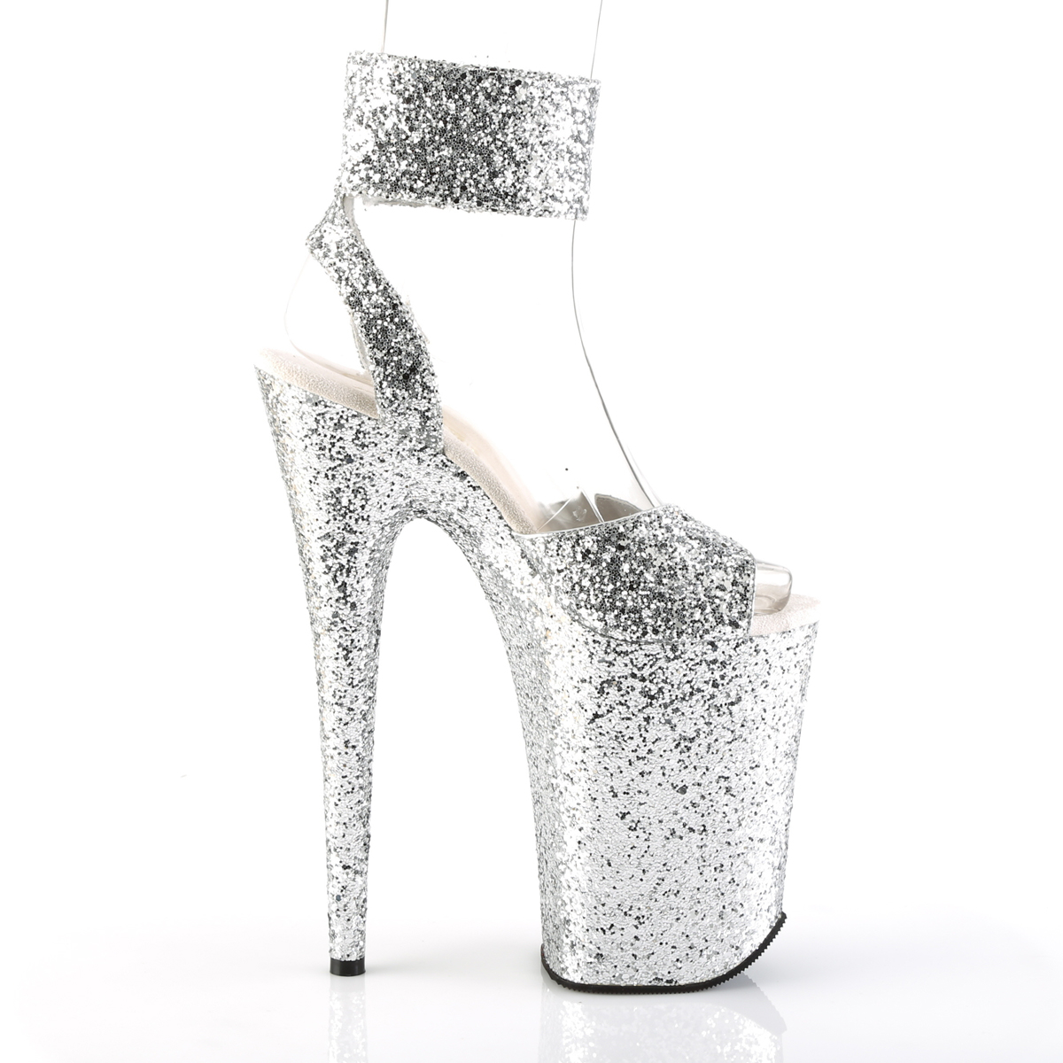 Pleaser Infinity-991LG SG/M - Silver High-Platform Ankle Strap Heels