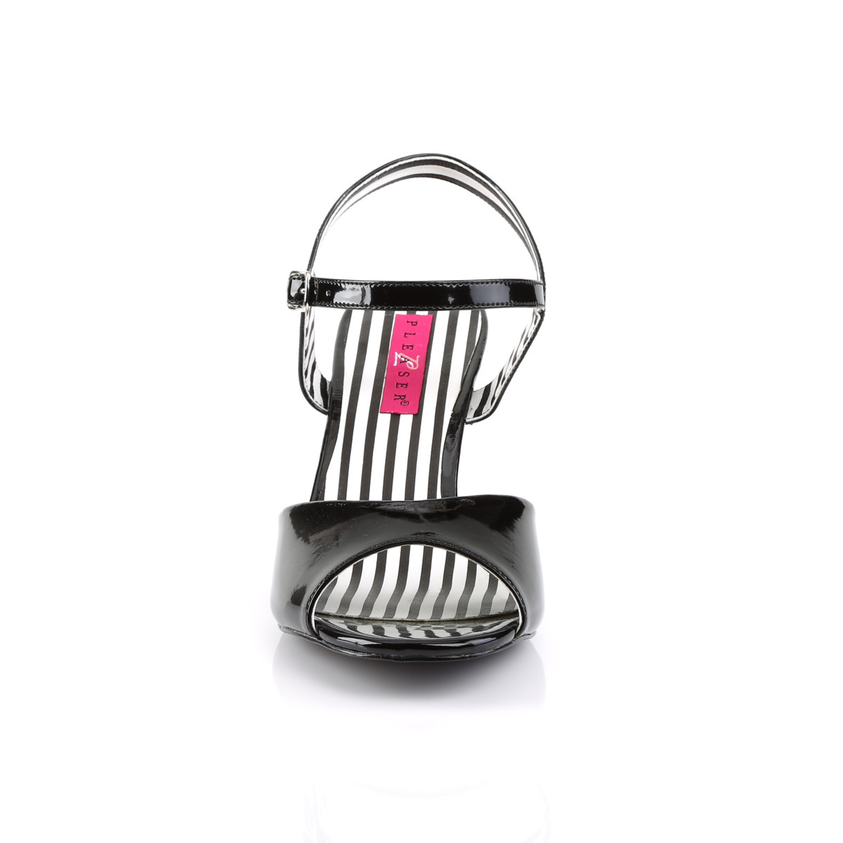 Pleaser Pink Label Jenna-09 B - Shiny Black Chunky-Heel Single Sole Sandals