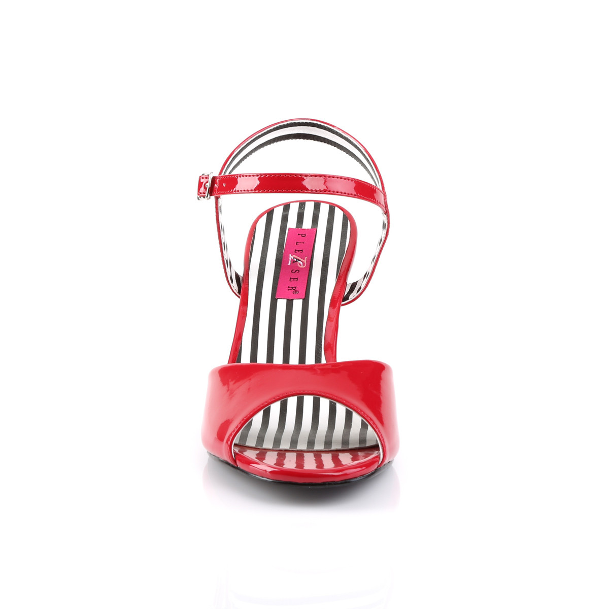 Pleaser Pink Label Jenna-09 R - Shiny Red Chunky-Heel Single Sole Sandals