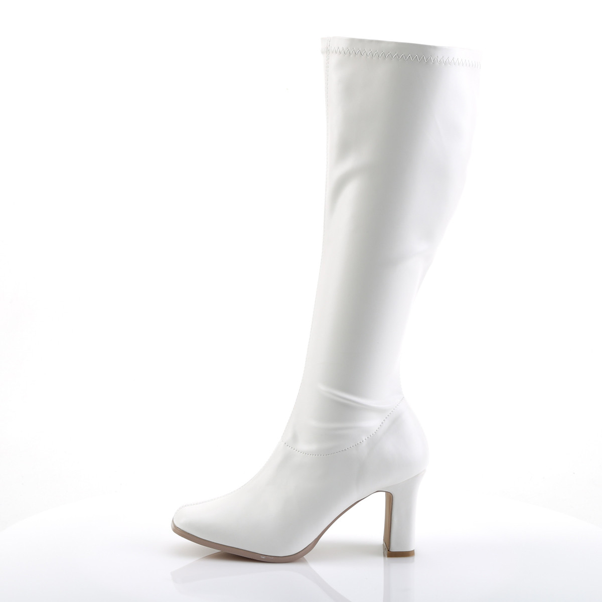 Funtasma Kiki-350 W/PU - White Chunky-Heel Knee High Single Sole Boots