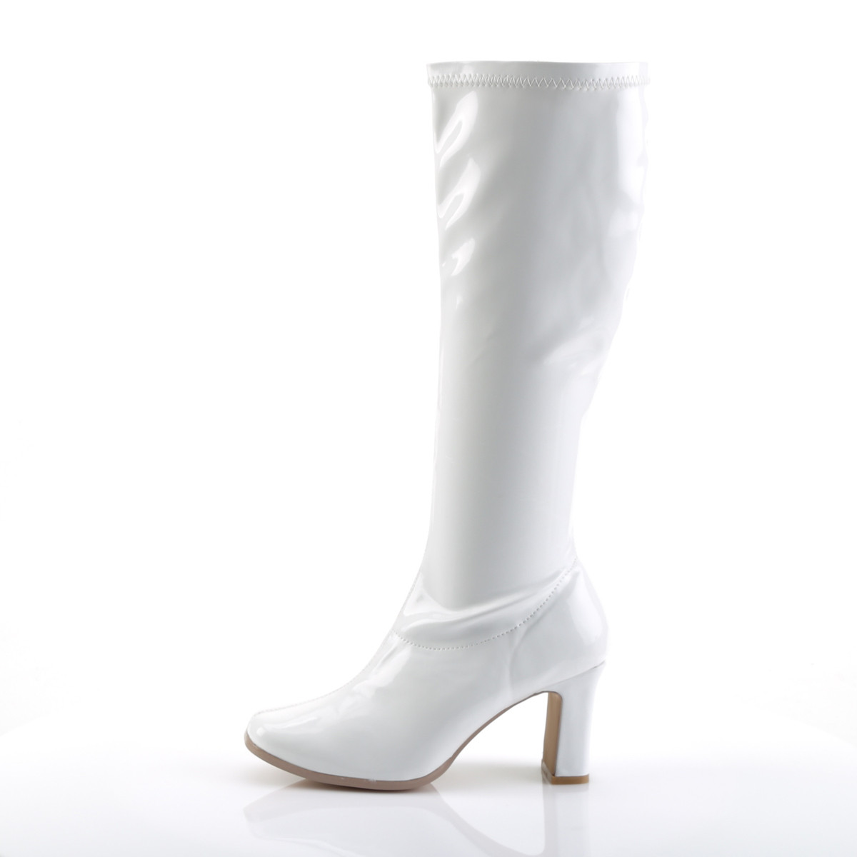 Funtasma Kiki-350 W - Shiny White Chunky-Heel Knee High Single Sole Boots