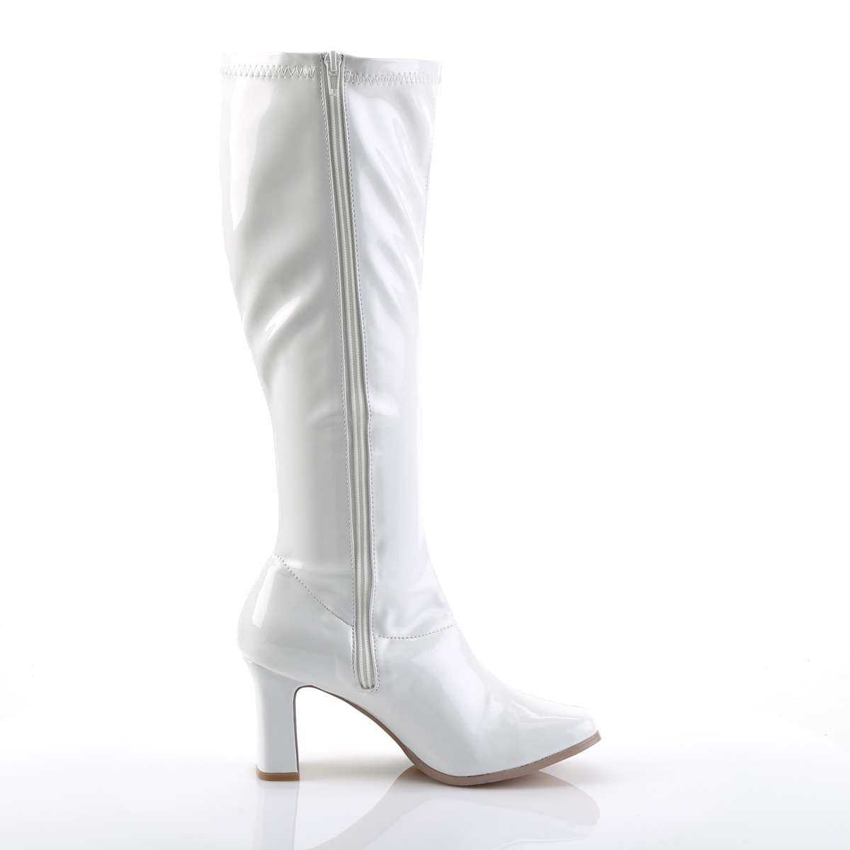 Funtasma Kiki-350 W - Shiny White Chunky-Heel Knee High Single Sole Boots