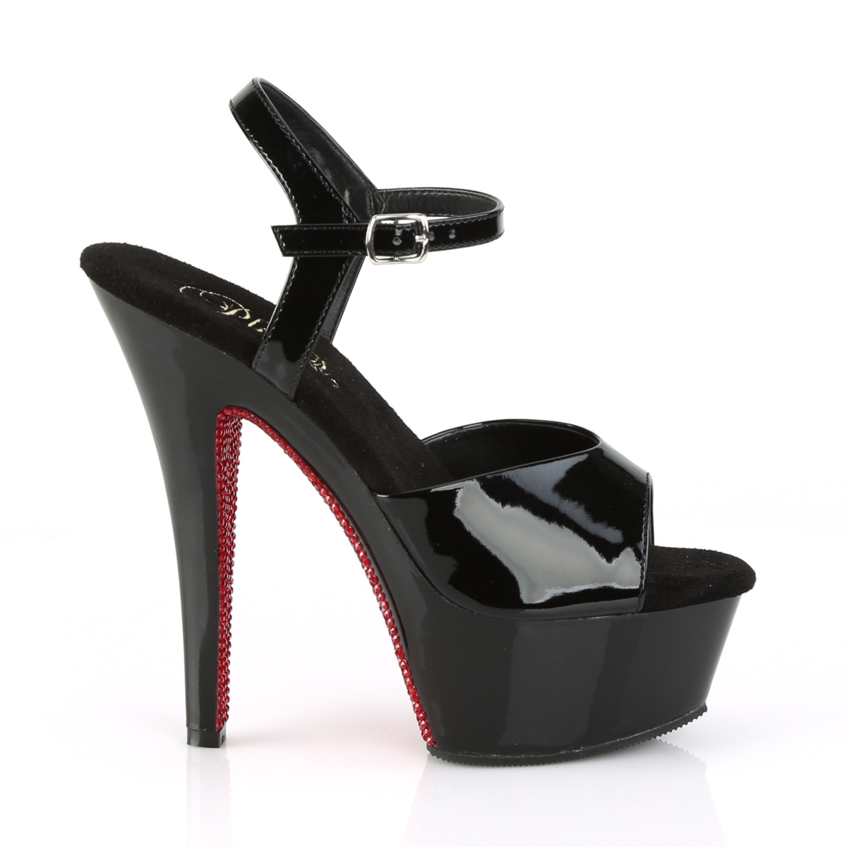 Pleaser Kiss-209CRS B/B-RRS - Shiny Black Platform High-Heel Sandals
