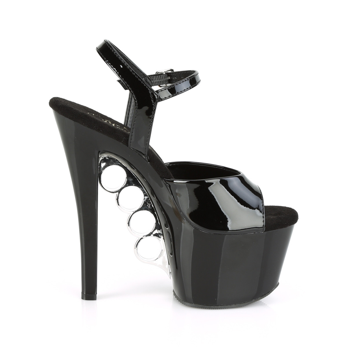 Pleaser Knucks-709 B/M - Shiny Black High-Platform Sandals