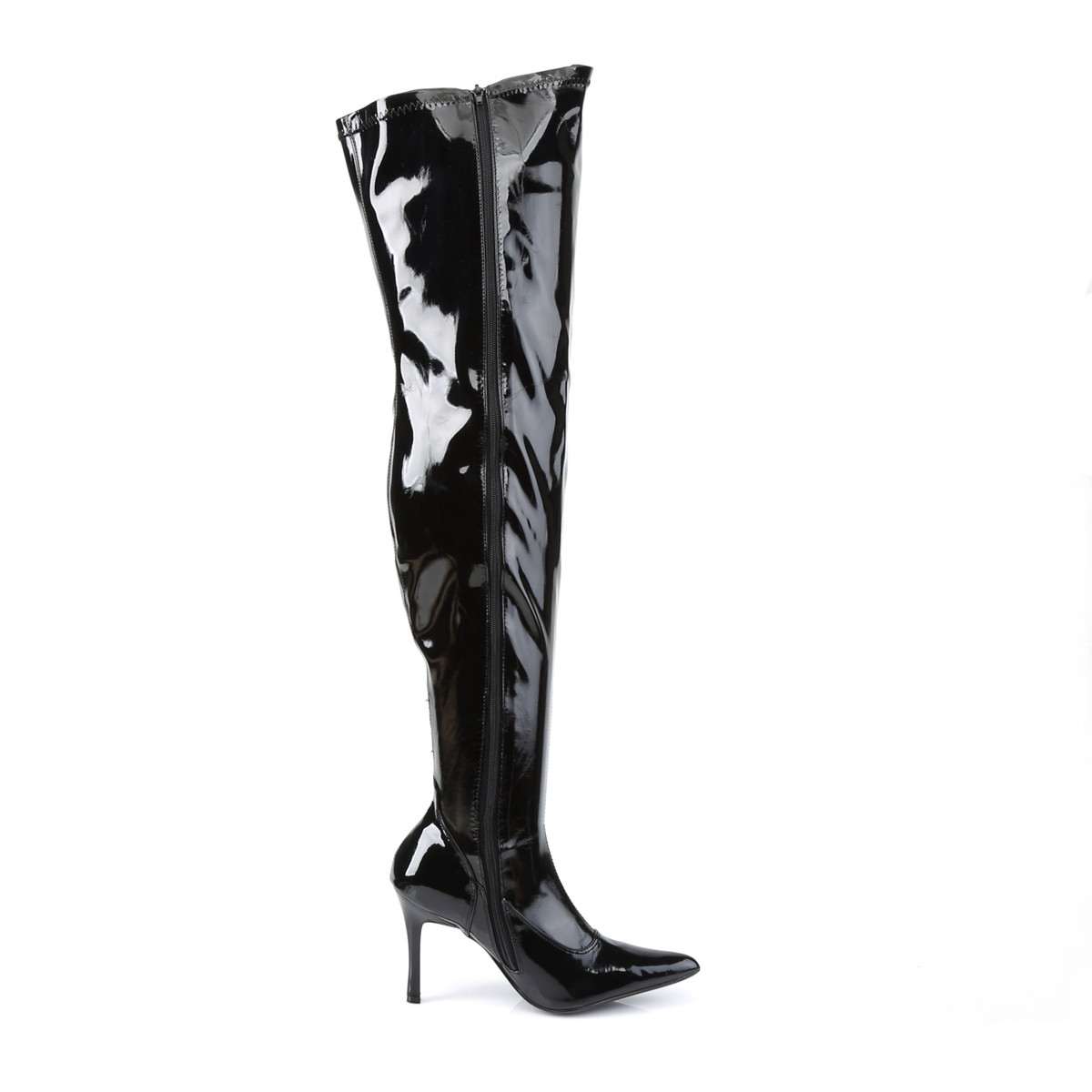 Funtasma Lust-3000X B - Shiny Black Heeled Single Sole Thigh High Boots For Wider Foot