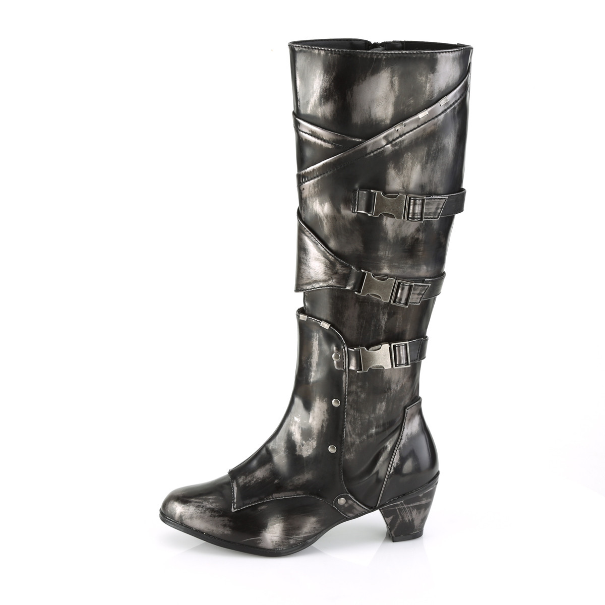 Funtasma Maiden-8820 PWPU - Silver Chunky-Heel Knee High Single Sole Boots
