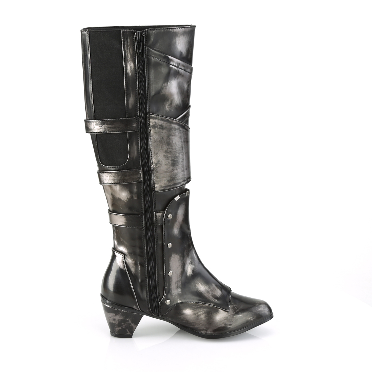 Funtasma Maiden-8820 PWPU - Silver Chunky-Heel Knee High Single Sole Boots