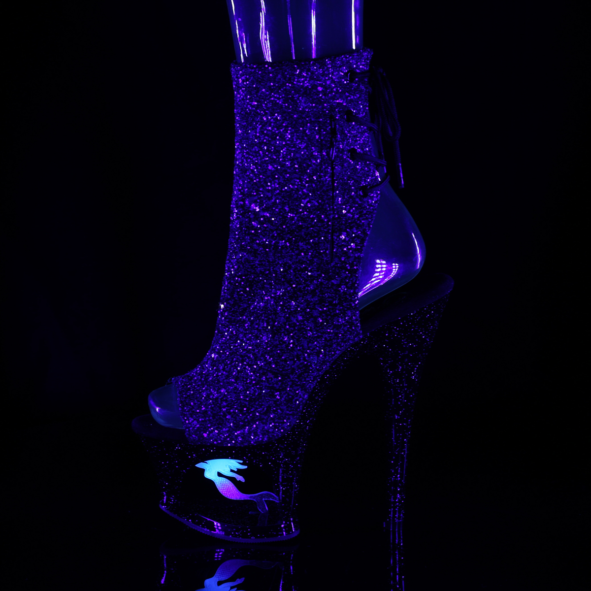Pleaser Moon-1018MER PP-BG/B - Violet High-Platform Peep Toe Boots