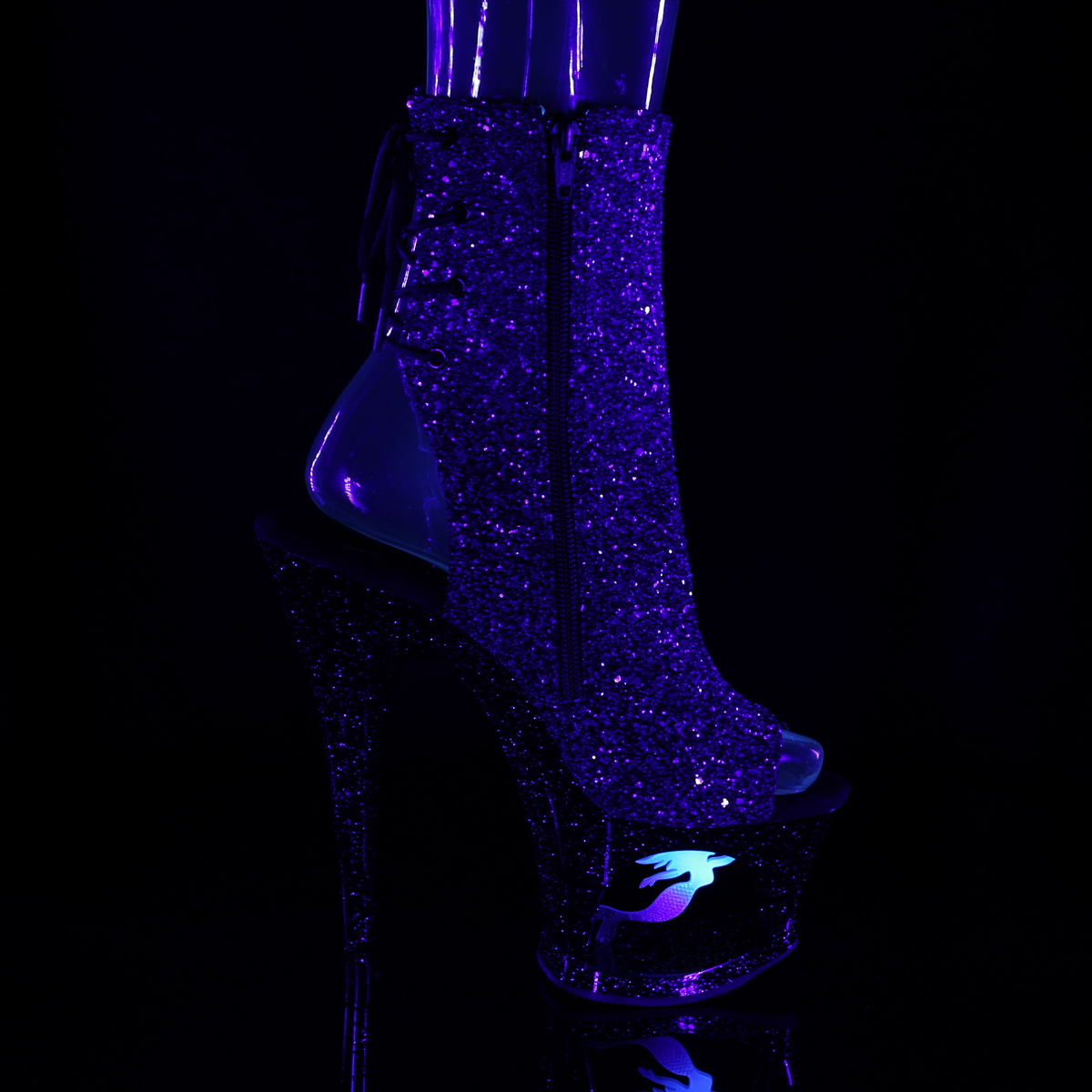 Pleaser Moon-1018MER PP-BG/B - Violet High-Platform Peep Toe Boots