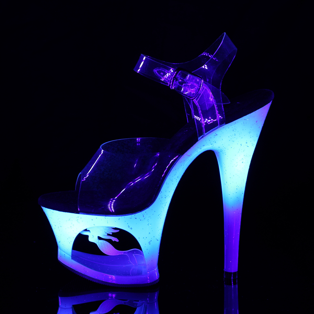 Pleaser Moon-708MER C/BLU - Clear High-Platform Sandals