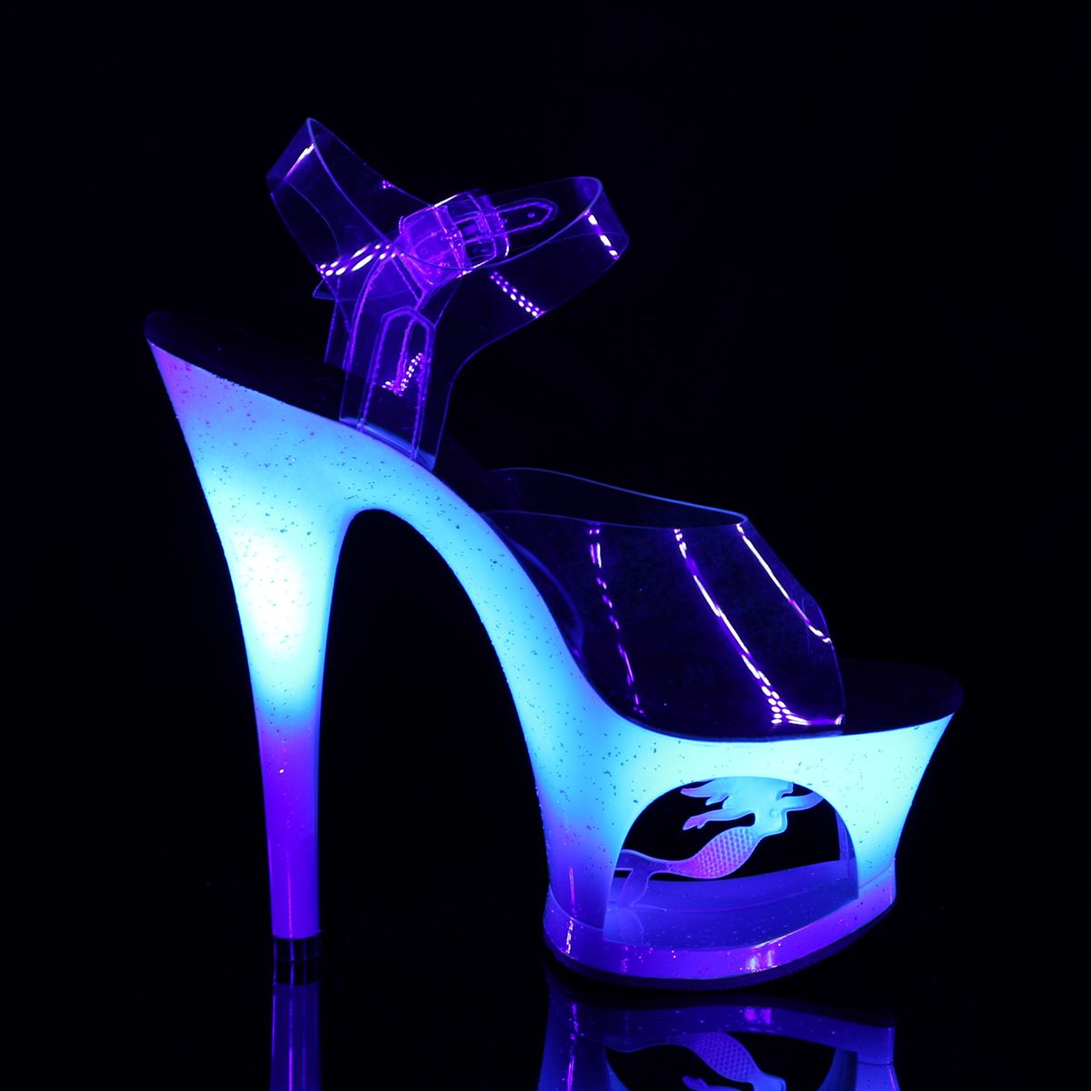 Pleaser Moon-708MER C/BLU - Clear High-Platform Sandals