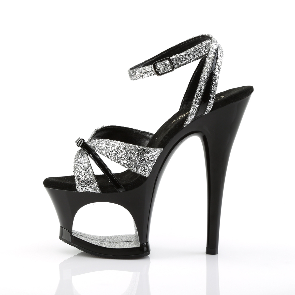 Pleaser Moon-728 SG-B/B - Shiny Silver High-Platform Sandals
