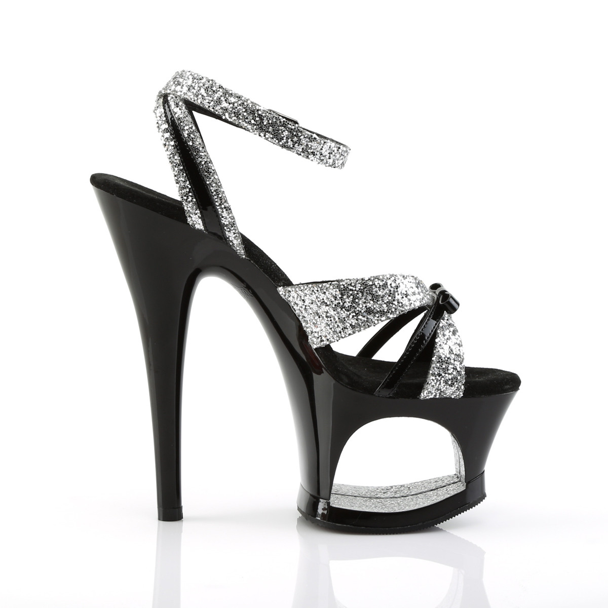 Pleaser Moon-728 SG-B/B - Shiny Silver High-Platform Sandals