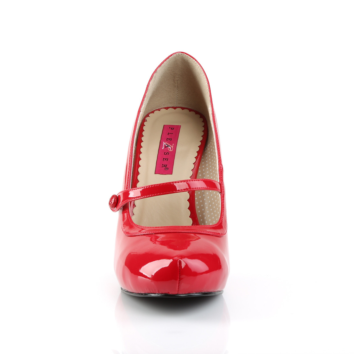 Pleaser Pink Label Pinup-01 R - Shiny Red Single Sole Pumps With Straps