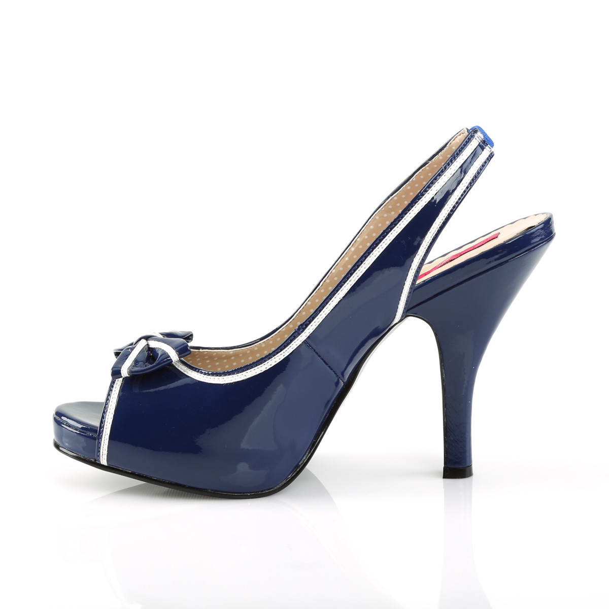 Pleaser Pink Label Pinup-10 BLU-W - Shiny Blue Peep Toe And Sling Back Single Sole Heels