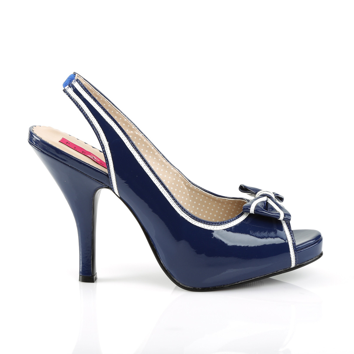 Pleaser Pink Label Pinup-10 BLU-W - Shiny Blue Peep Toe And Sling Back Single Sole Heels