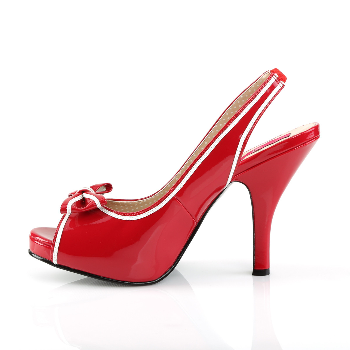 Pleaser Pink Label Pinup-10 R-W - Shiny Red Peep Toe And Sling Back Single Sole Heels