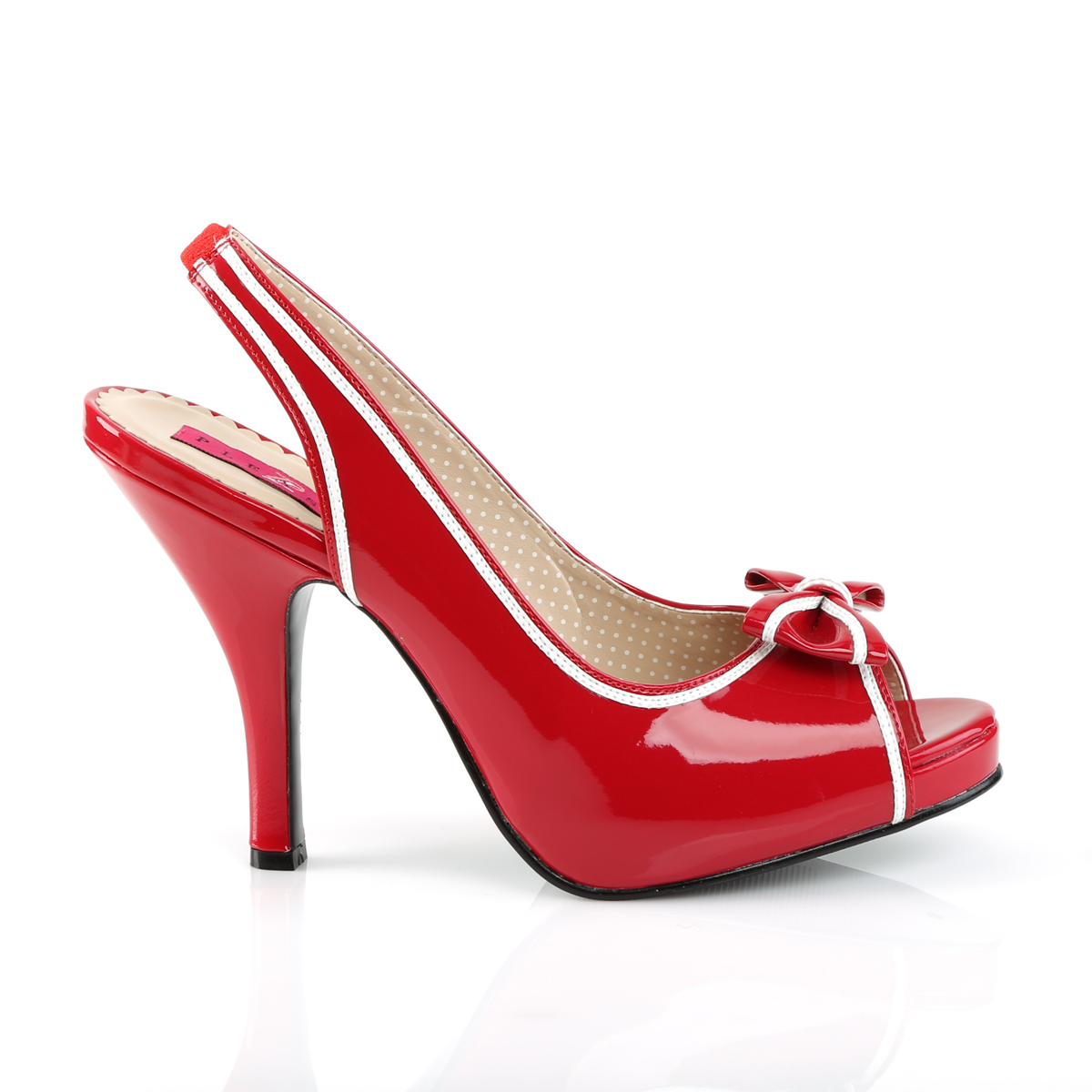 Pleaser Pink Label Pinup-10 R-W - Shiny Red Peep Toe And Sling Back Single Sole Heels