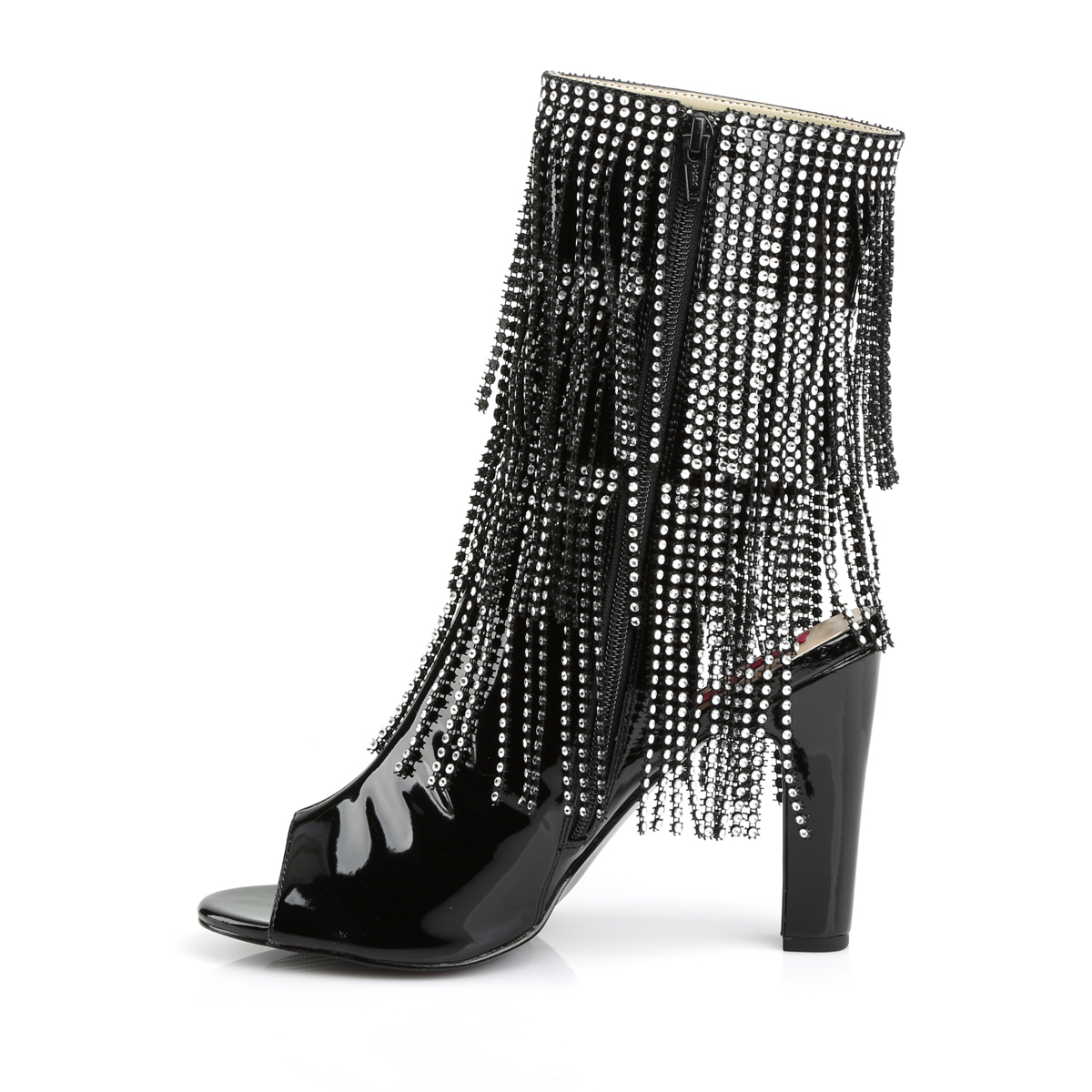 Pleaser Pink Label Queen-100 B - Shiny Black High Chunky-Heel Single Sole Ankle Boots