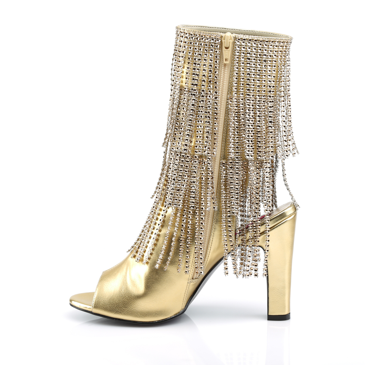 Pleaser Pink Label Queen-100 GPU - Gold High Chunky-Heel Single Sole Ankle Boots