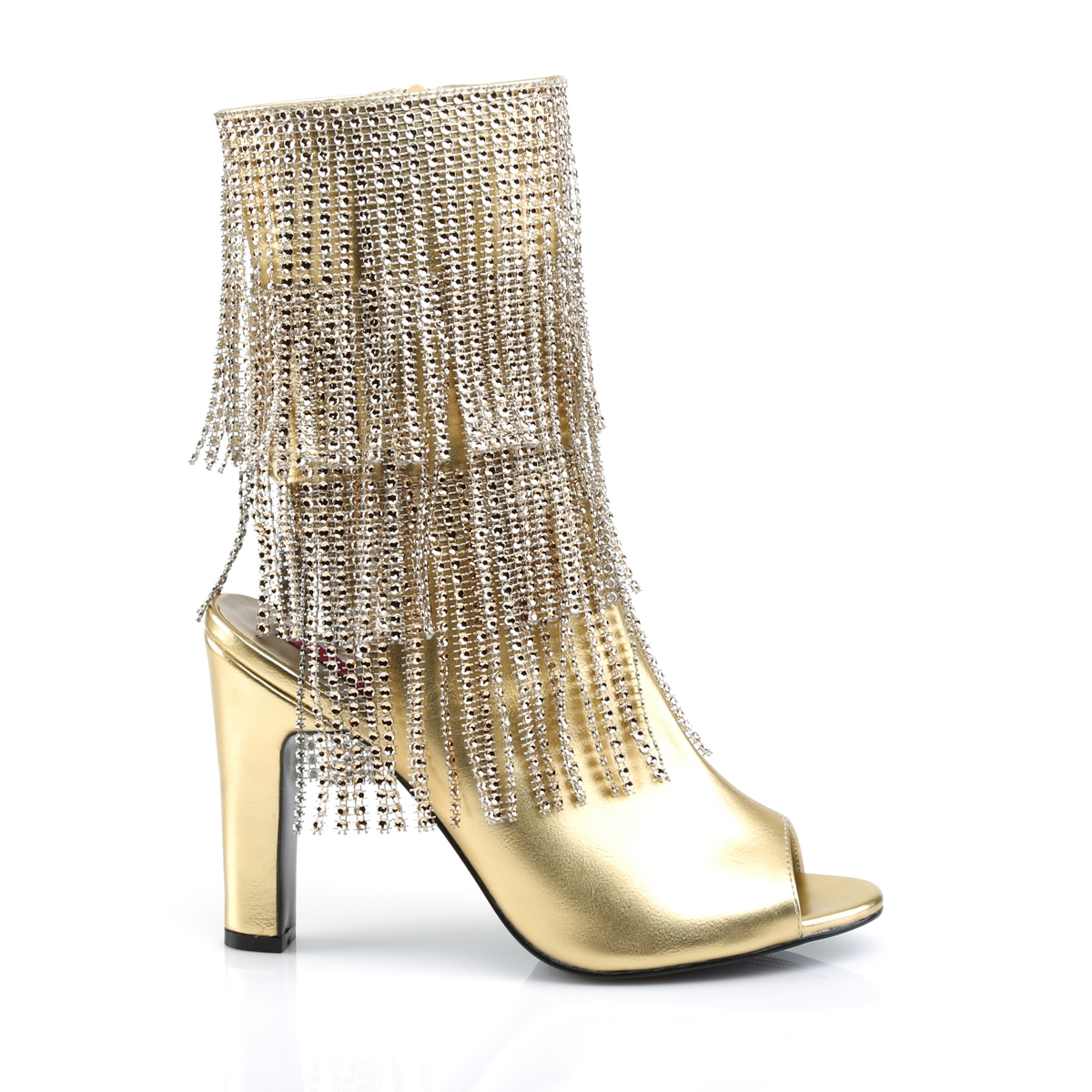 Pleaser Pink Label Queen-100 GPU - Gold High Chunky-Heel Single Sole Ankle Boots