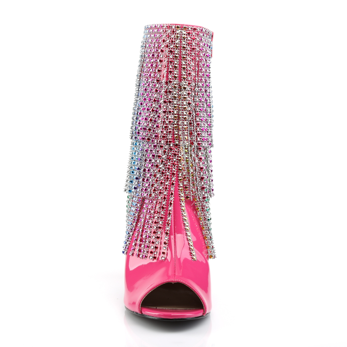 Pleaser Pink Label Queen-100 HP - Shiny Pink High Chunky-Heel Single Sole Ankle Boots
