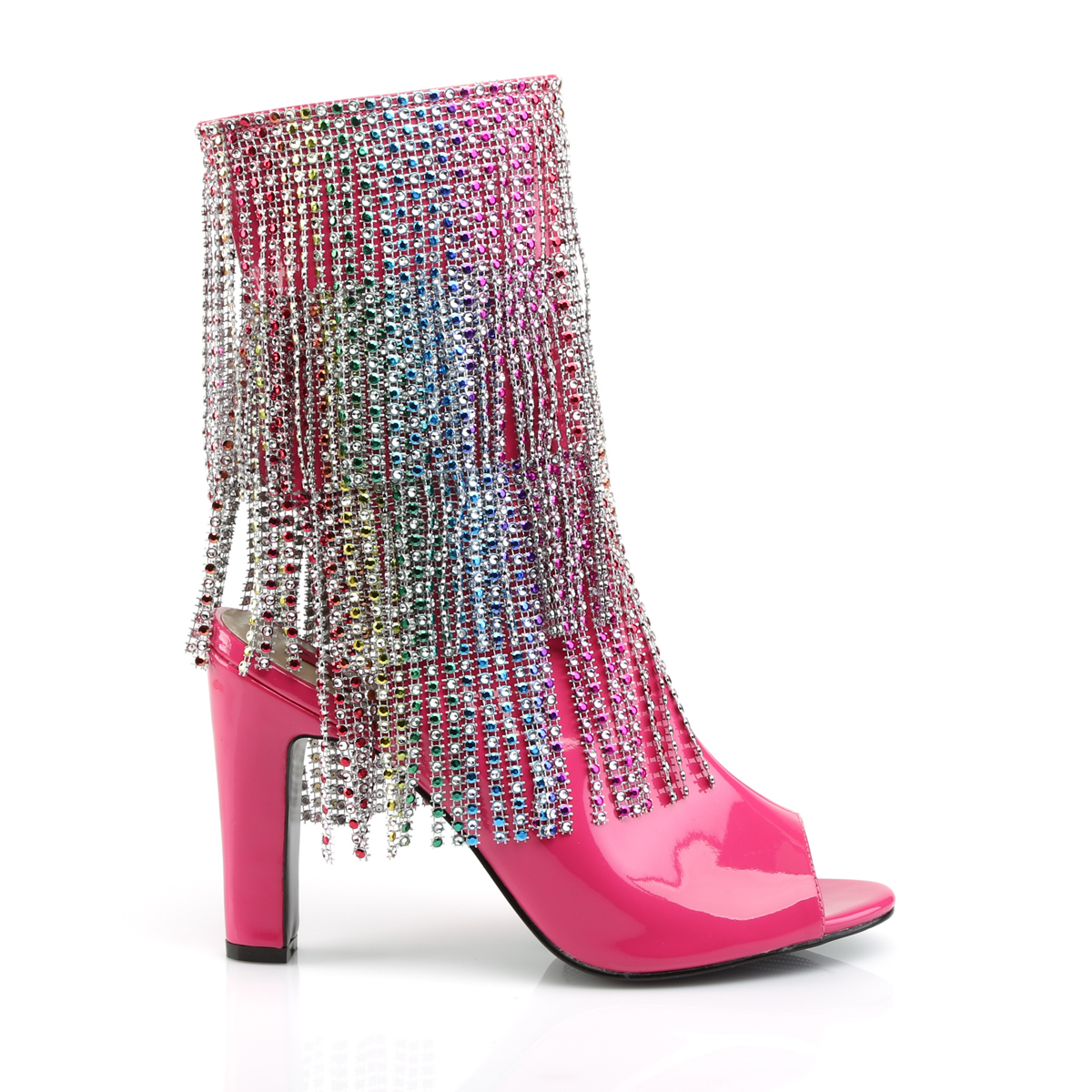 Pleaser Pink Label Queen-100 HP - Shiny Pink High Chunky-Heel Single Sole Ankle Boots