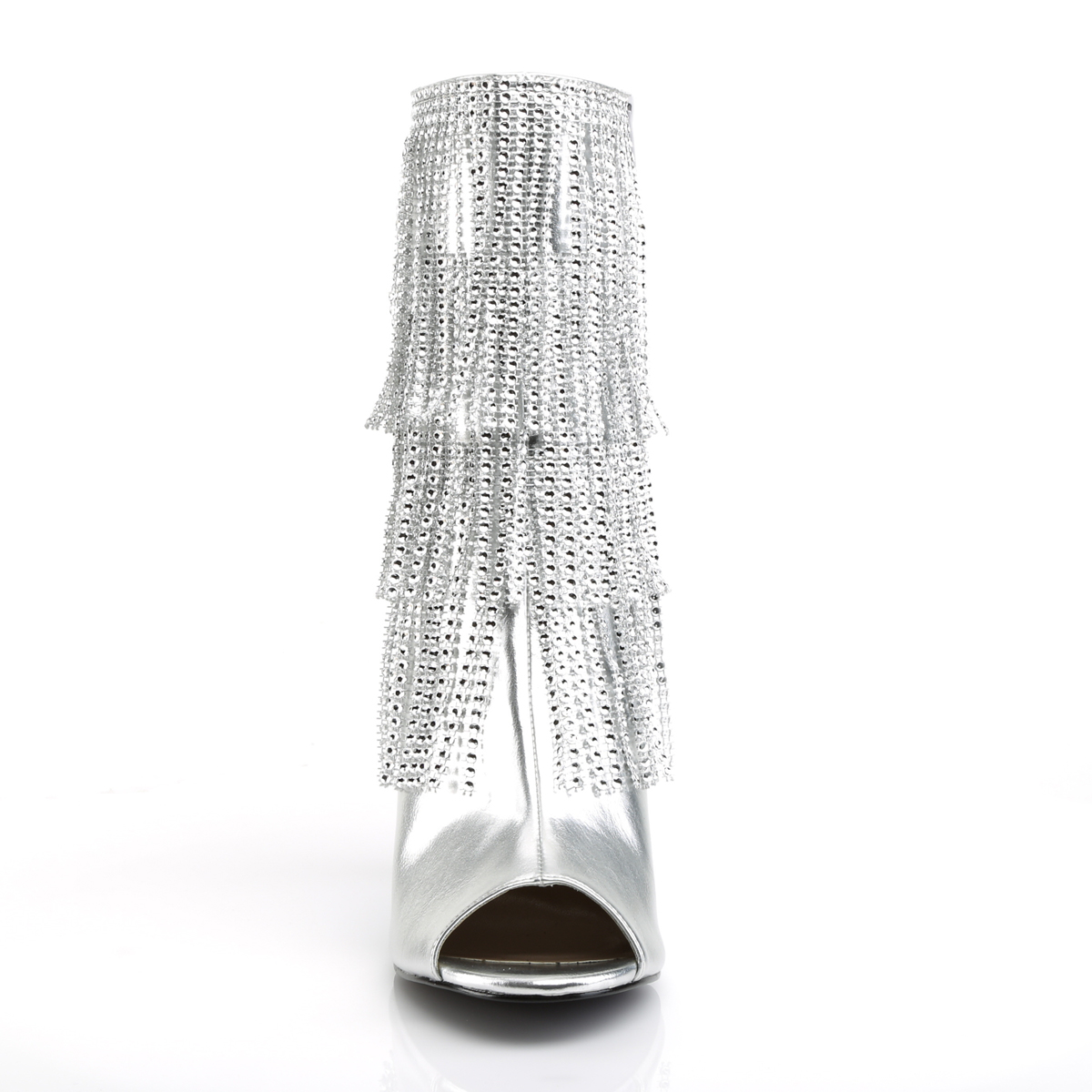 Pleaser Pink Label Queen-100 SPU - Silver High Chunky-Heel Single Sole Ankle Boots