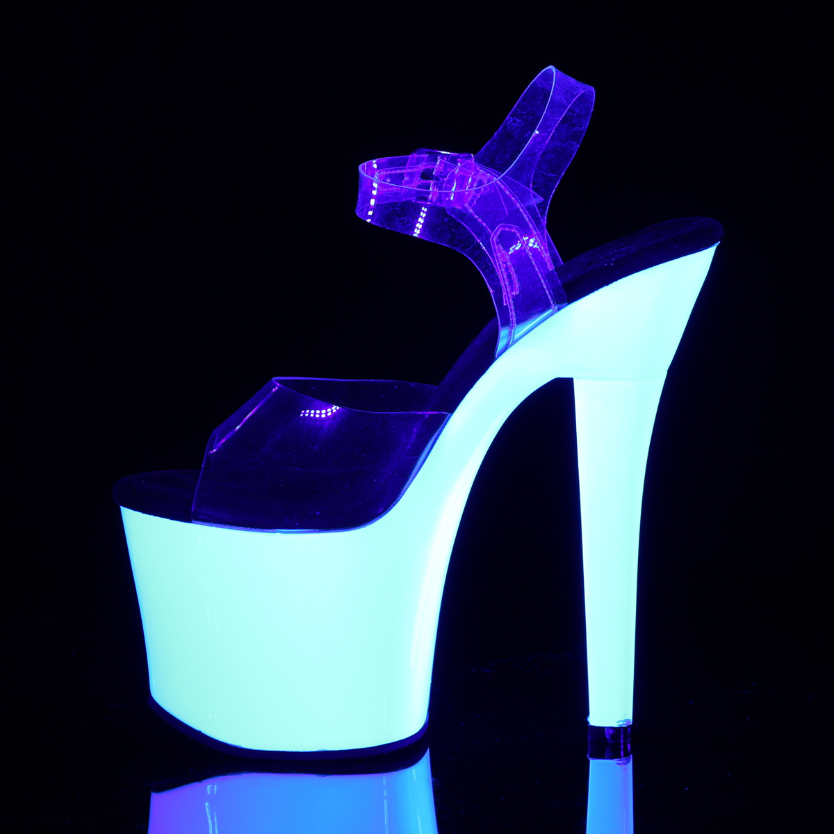 Pleaser Radiant-708UV C/NW - Clear Uv Reactive High-Platform Sandals