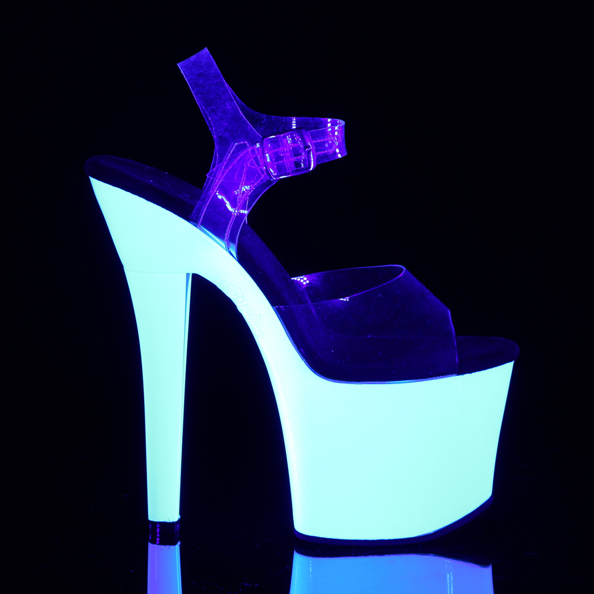 Pleaser Radiant-708UV C/NW - Clear Uv Reactive High-Platform Sandals