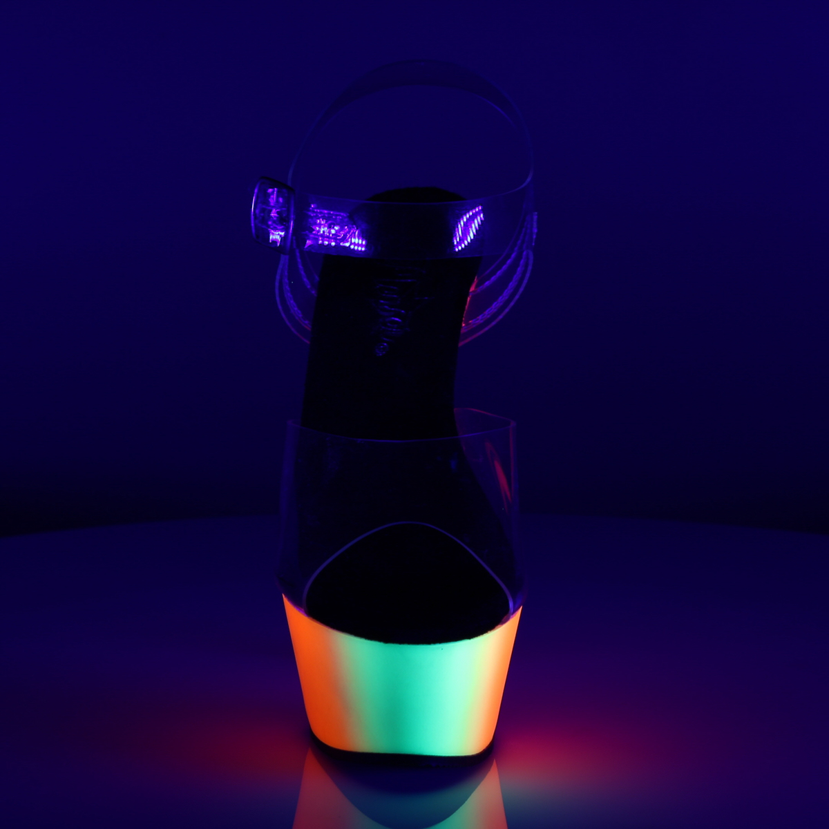 Pleaser Rainbow-208UV C/NMC - Clear Uv Reactive Platform High-Heel Sandals