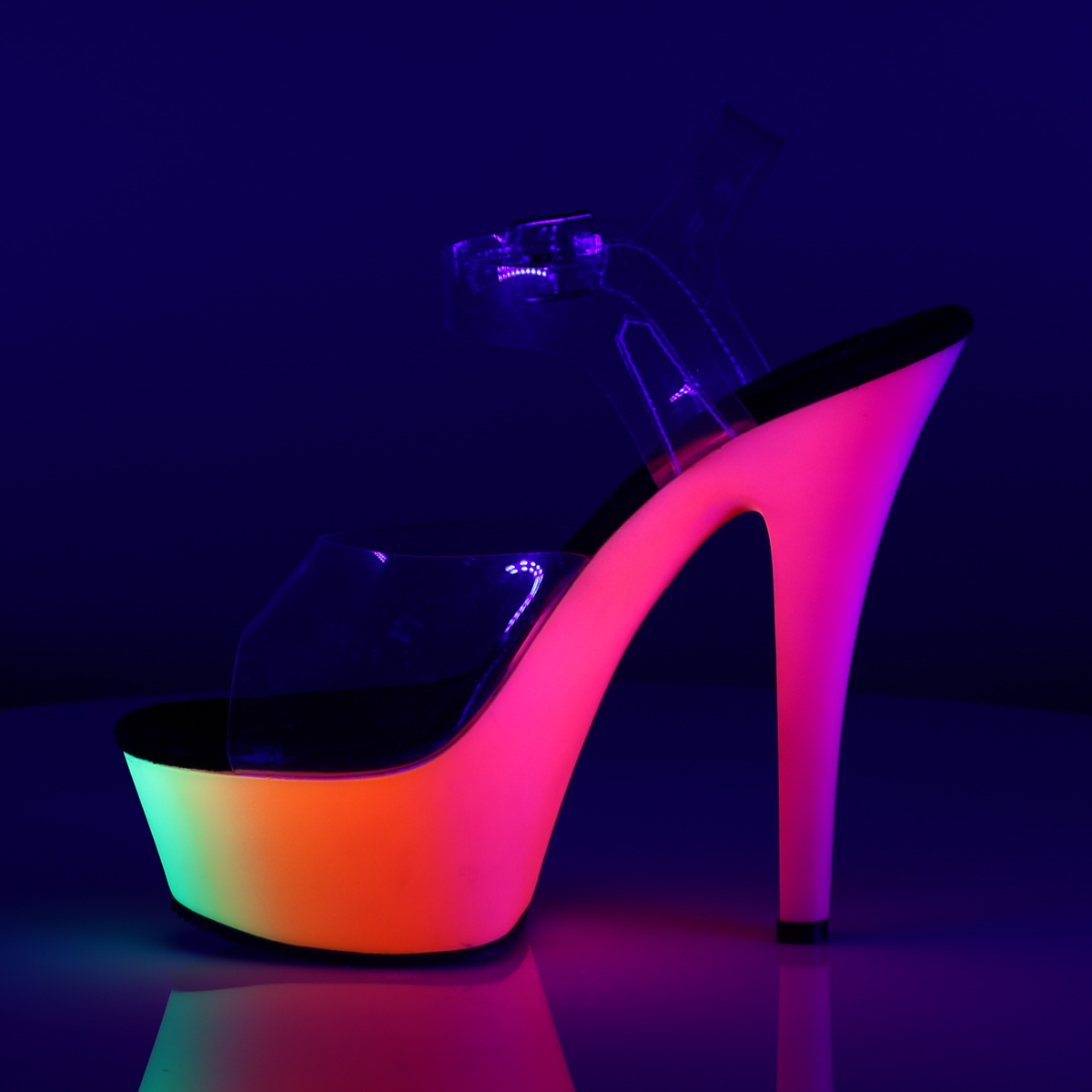 Pleaser Rainbow-208UV C/NMC - Clear Uv Reactive Platform High-Heel Sandals