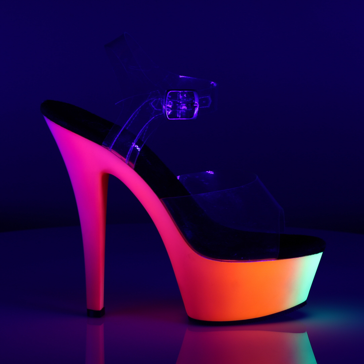 Pleaser Rainbow-208UV C/NMC - Clear Uv Reactive Platform High-Heel Sandals