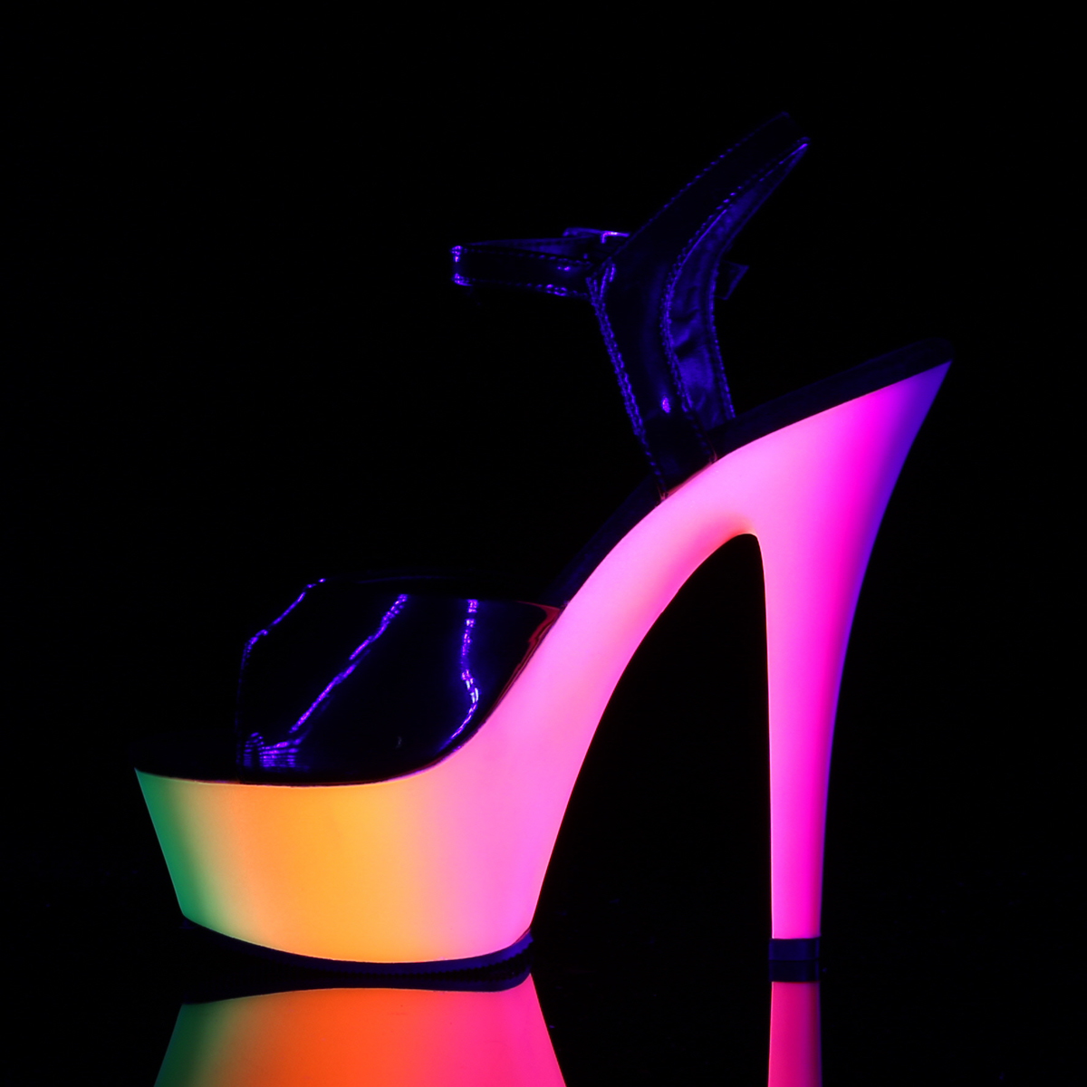 Pleaser Rainbow-209UV B/NMC - Shiny Black Uv Reactive Platform High-Heel Sandals