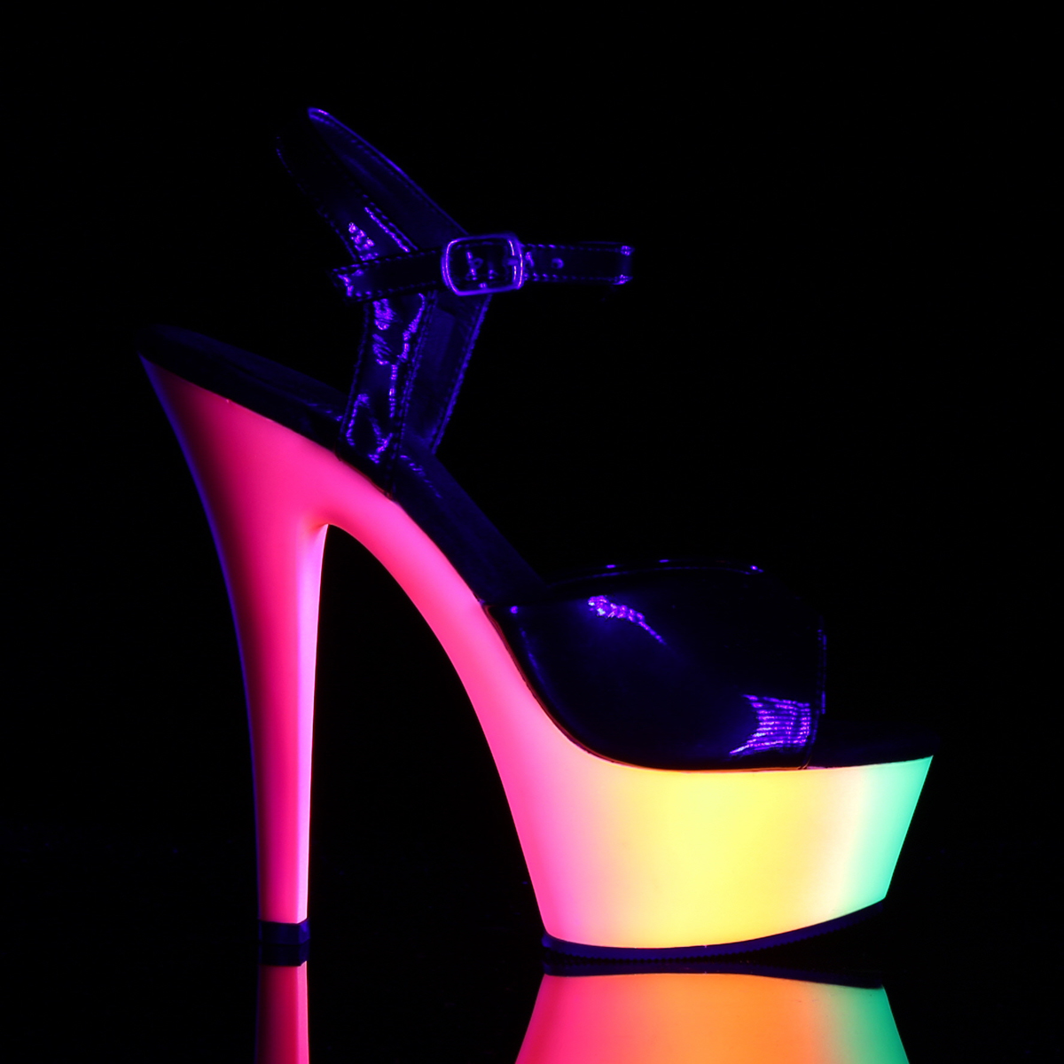 Pleaser Rainbow-209UV B/NMC - Shiny Black Uv Reactive Platform High-Heel Sandals