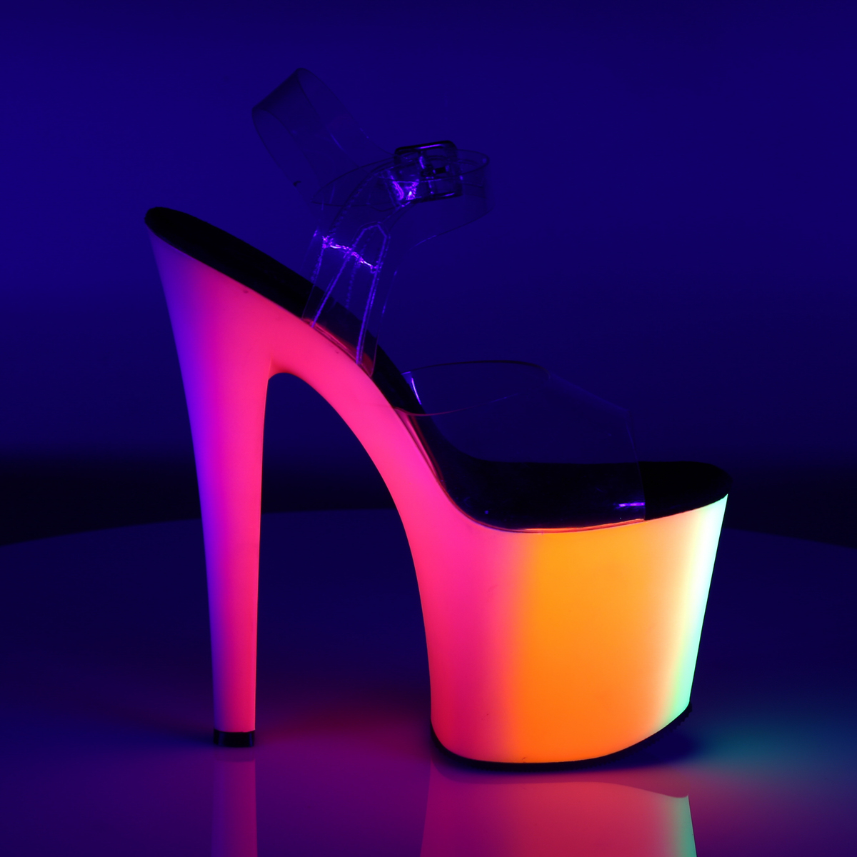 Pleaser Rainbow-708UV C/NMC - Clear Uv Reactive High-Platform Sandals