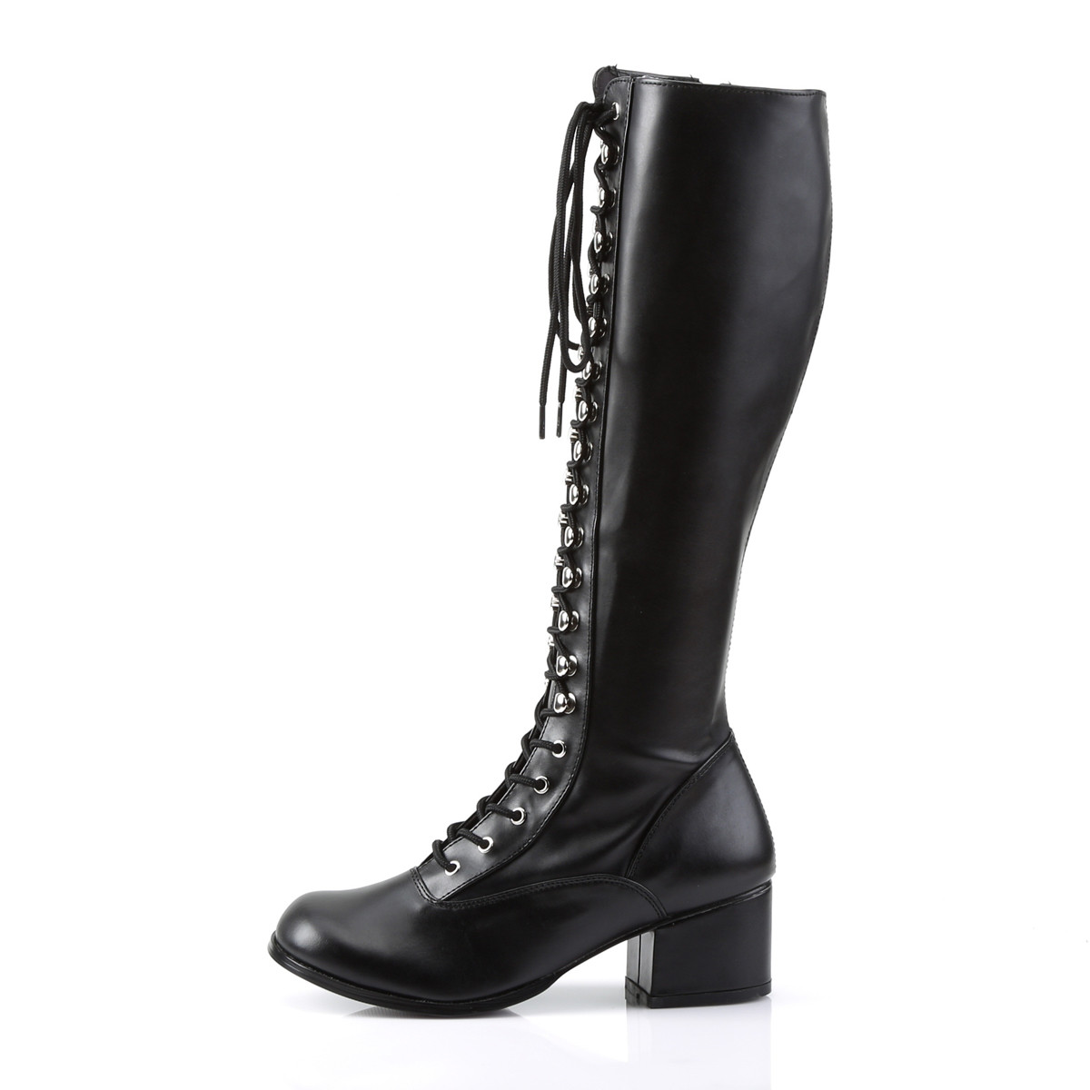Funtasma Retro-302 B/PU - Black Chunky-Heel Knee High Single Sole Boots