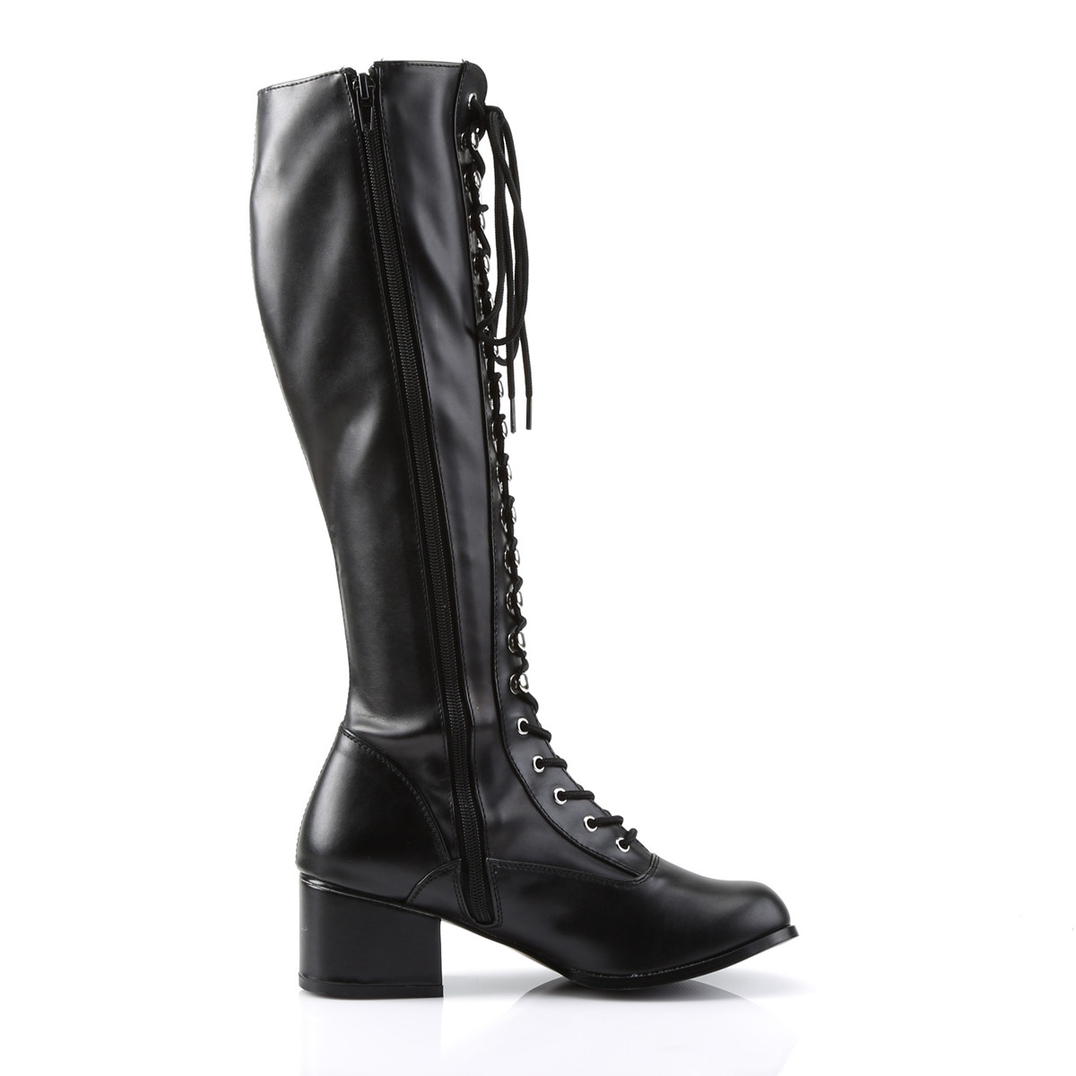 Funtasma Retro-302 B/PU - Black Chunky-Heel Knee High Single Sole Boots