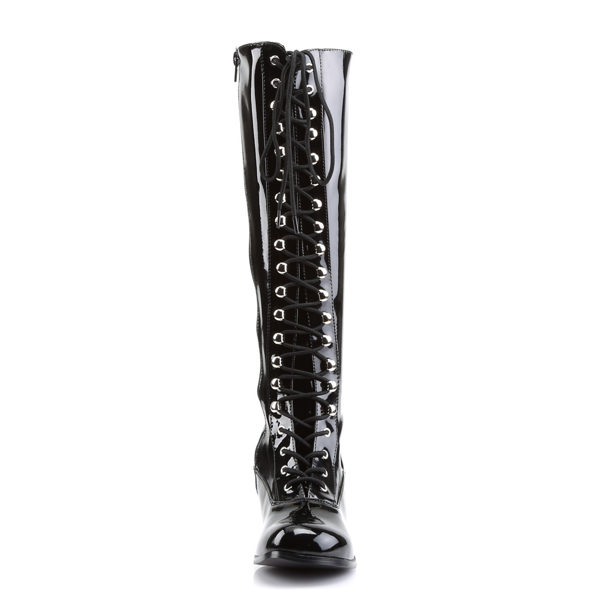Funtasma Retro-302 B - Shiny Black Chunky-Heel Knee High Single Sole Boots