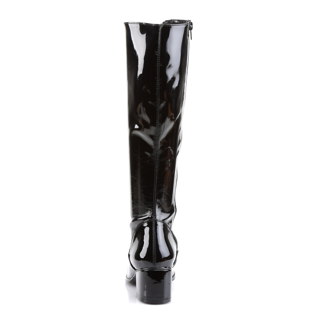 Funtasma Retro-302 B - Shiny Black Chunky-Heel Knee High Single Sole Boots