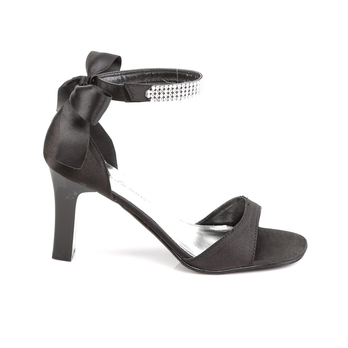 Pleaser Pink Label Romance-372 B/SAT - Black Chunky-Heel Single Sole Sandals