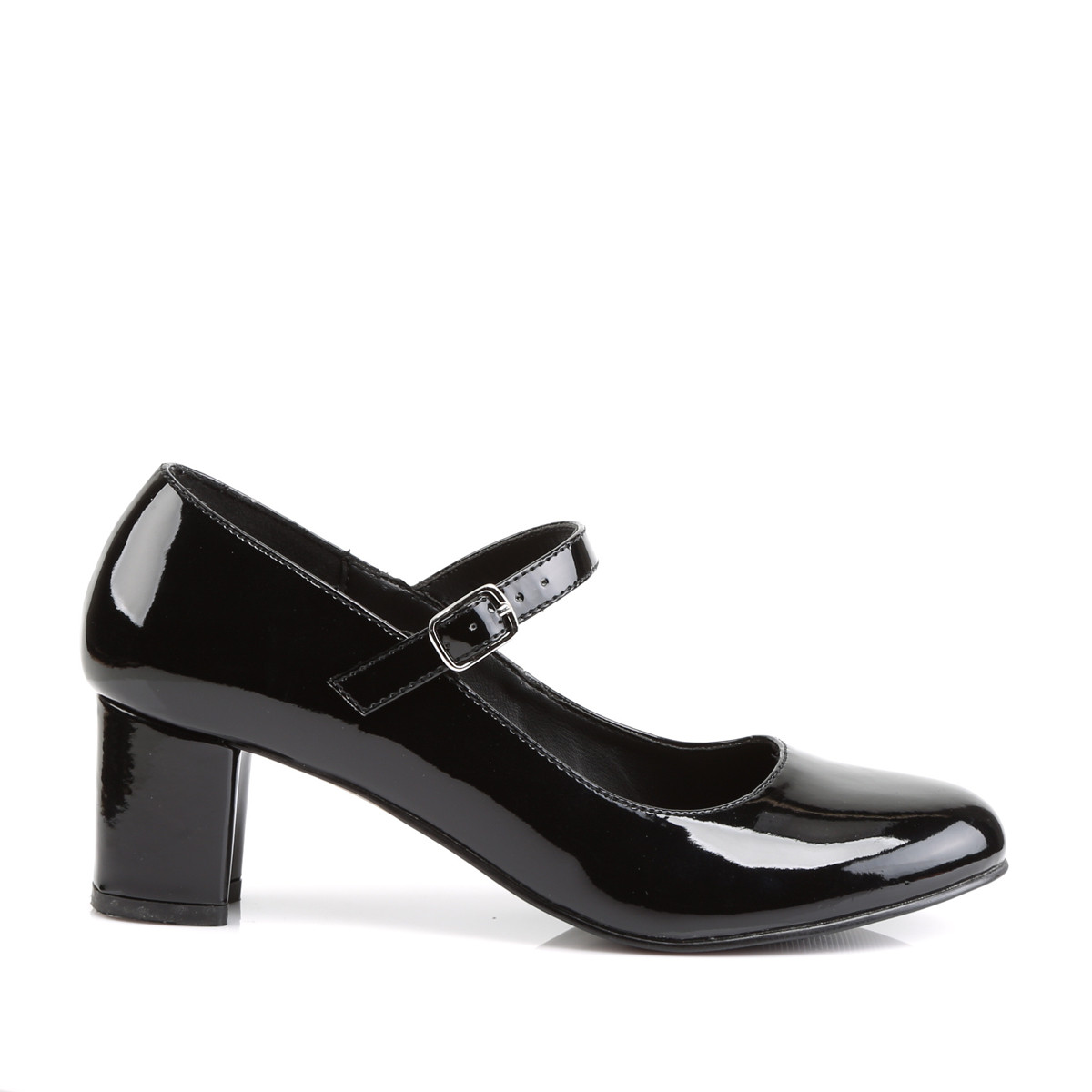 Funtasma Schoolgirl-50 B - Shiny Black Chunky-Heel Mary Jane Shoes