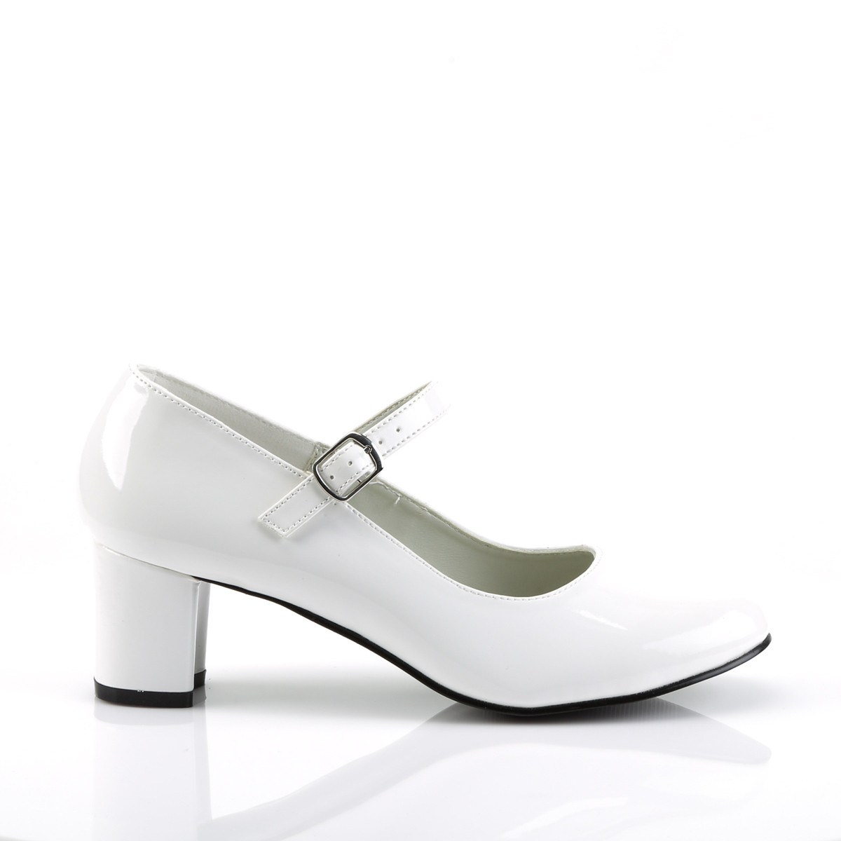 Funtasma Schoolgirl-50 W - Shiny White Chunky-Heel Mary Jane Shoes