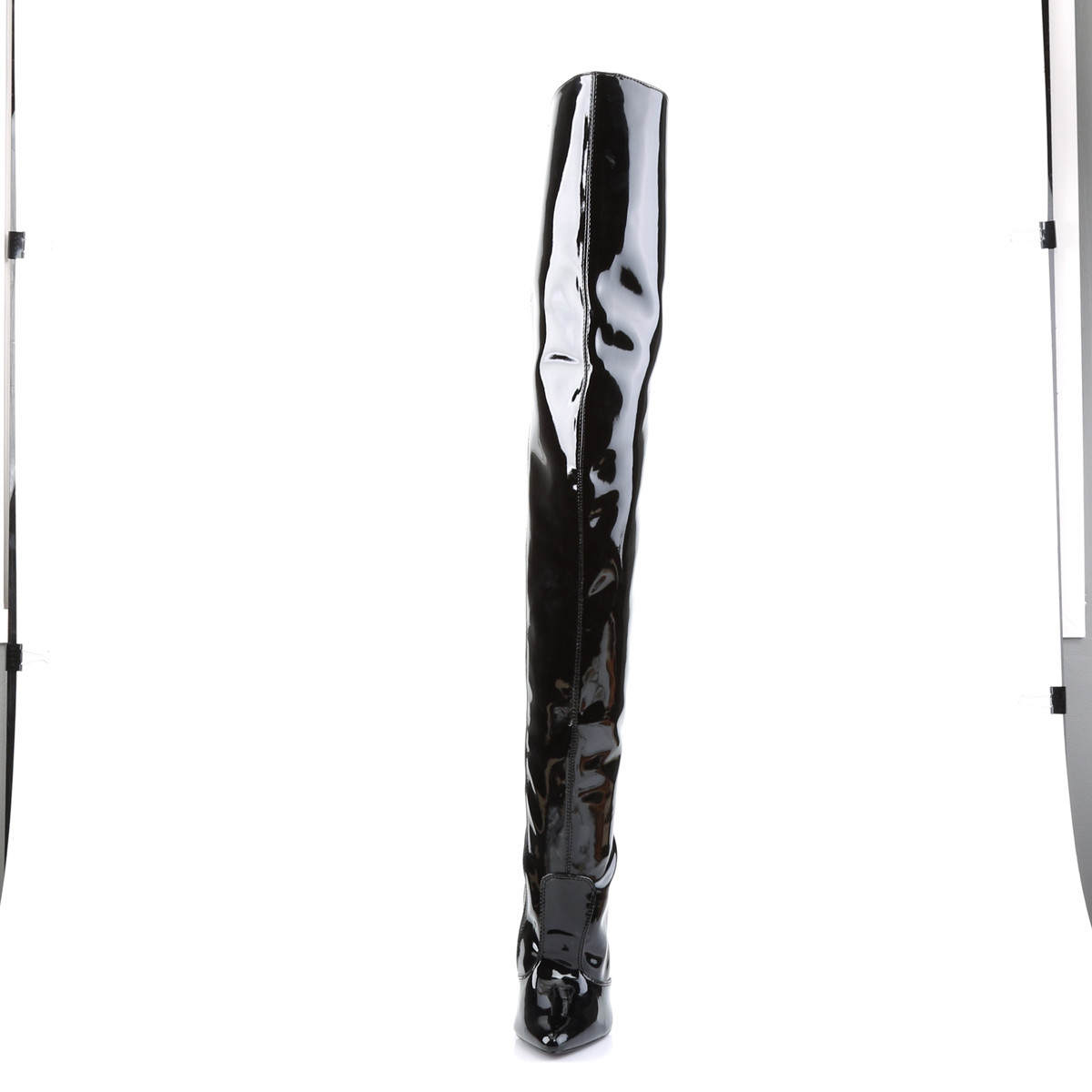 Devious Scream-3010 B - Shiny Black High-Heel Single Sole Thigh High Boots