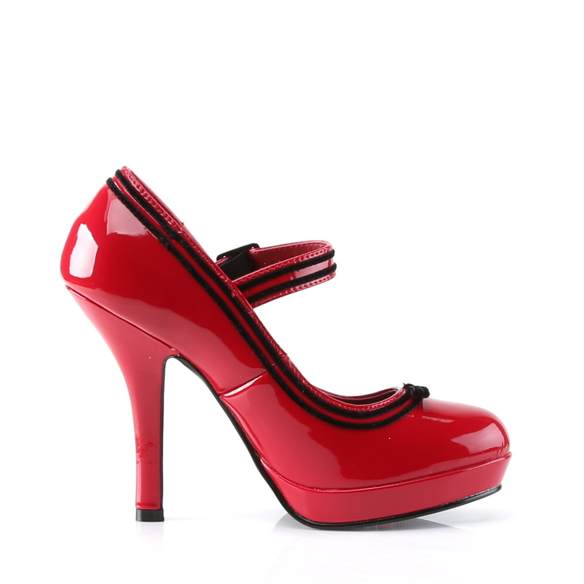 Pin Up Couture Secret-15 RPT - Shiny Red High-Heel Single Sole Pumps With Straps